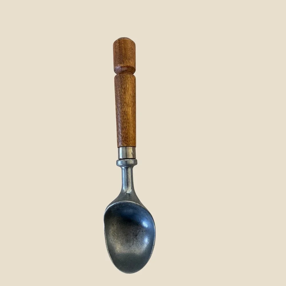 Vintage Stainless Steel Ice Cream Scoop Wood Handle Mid Century Modern Kitchen